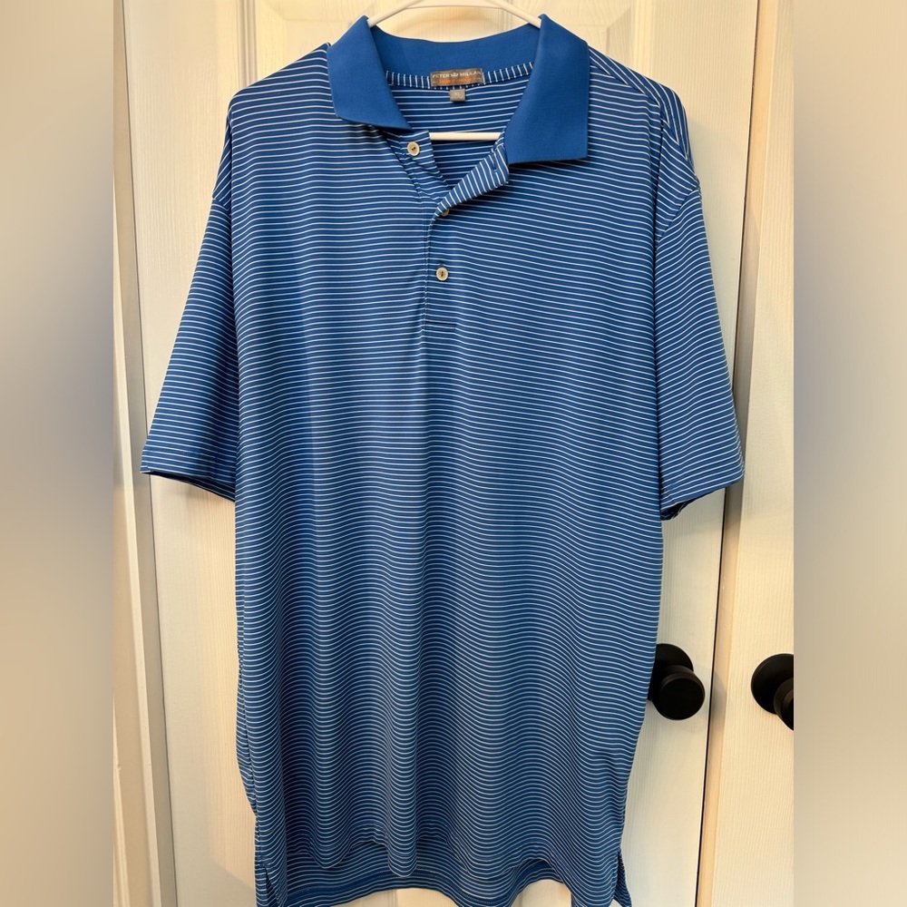 Peter Millar Summer Comfort Striped Performance Polo SZ XL - Blue/White